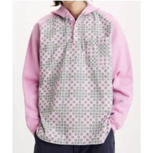 Levi's Hoodie Pullover Checkered Print Pink Gray Long Sleeve Menswear Casual